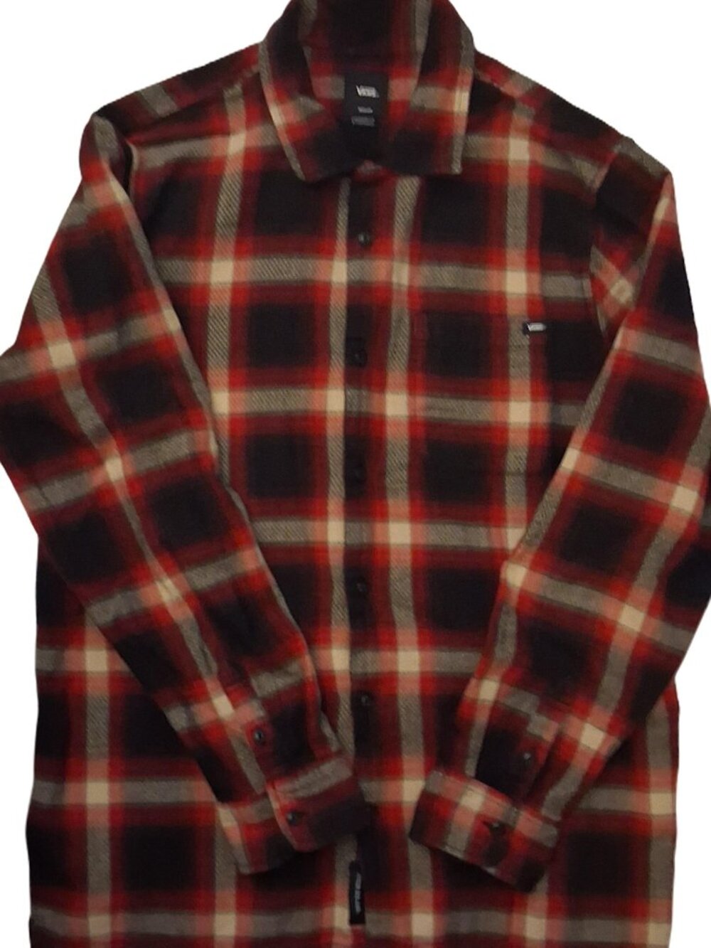 Vans-Red-Black-Plaid-Flannel-Men-Button down- Medium - Picture 3 of 14